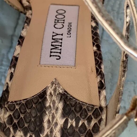 Jimmy Choo Ivette Sandals Snakeskin Light Platinum Size 34 w/ Box Dust Bag - Picture 9 of 15